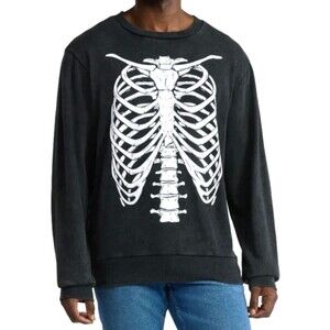 Mad Engine Skeleton Rib Cage Sweatshirt Mens 3XL Black Mineral Wash Fleece Goth